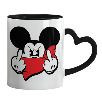 Mickey fuck off, Mug heart black handle, ceramic, 330ml