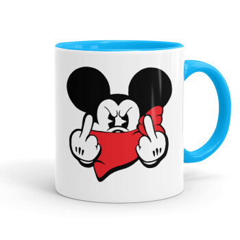 Mickey fuck off, Κούπα χρωματιστή γαλάζια, κεραμική, 330ml