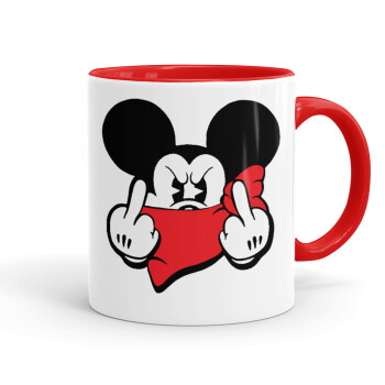 Mickey fuck off, Κούπα χρωματιστή κόκκινη, κεραμική, 330ml