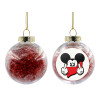 Transparent Christmas tree ball ornament with red filling 8cm