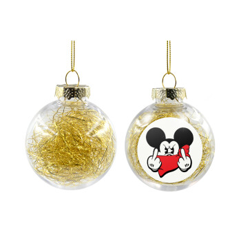 Mickey fuck off, Transparent Christmas tree ball ornament with gold filling 8cm