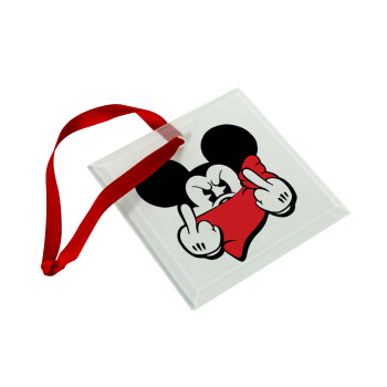 Mickey fuck off, Christmas ornament, glass square ornament 9x9cm