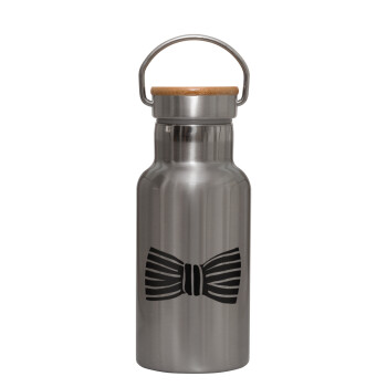 Bow tie, Stainless steel metallic thermos flask, silver with a bamboo lid, double-walled, 350ml.