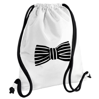 Bow tie, Τσάντα πλάτης πουγκί GYMBAG λευκή, με τσέπη (40x48cm) & χονδρά κορδόνια