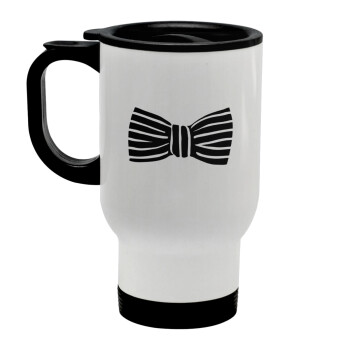 Bow tie, Stainless steel travel mug with lid, double wall white 450ml