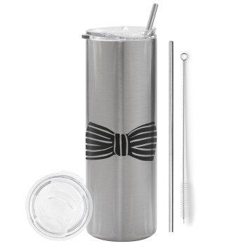 Bow tie, Tumbler stainless steel Silver 600ml, with metal straw & cleaning brush