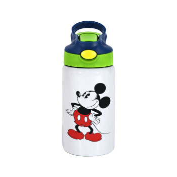 Mickey Classic, Children's hot water bottle, stainless steel, with safety straw, green, blue (350ml)