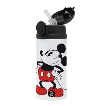 Mickey Classic, Children's hot water bottle, stainless steel, with safety straw, Black (360ml) BPA-FREE