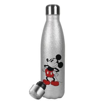 Mickey Classic, Metallic Glitter Silver Thermos Flask (Stainless steel), double-walled, 500ml