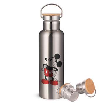 Mickey Classic, Stainless steel Silver with wooden lid (bamboo), double wall, 750ml