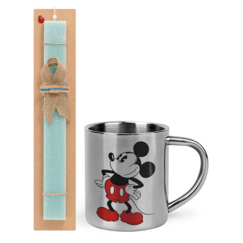 Mickey Classic, Easter Set, metallic thermal cup (300ml) & aromatic flat Easter candle (30cm) (TURQUOISE)