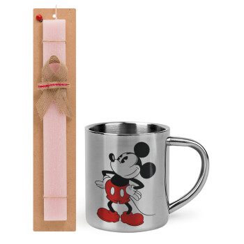 Mickey Classic, Easter Set, metallic thermal cup (300ml) & aromatic flat Easter candle (30cm) (PINK)