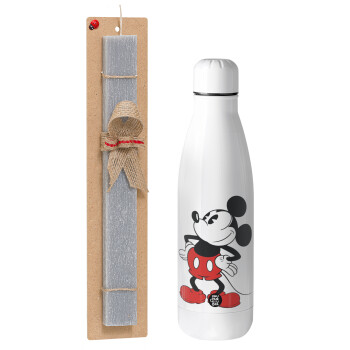 Mickey Classic, Easter Set, metallic Inox water bottle (700ml) & Easter scented flat candle (30cm) (GRAY)