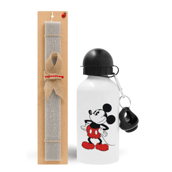 Mickey Classic, Πασχαλινό Σετ, παγούρι μεταλλικό  αλουμινίου (500ml) & πασχαλινή λαμπάδα αρωματική πλακέ (30cm) (ΓΚΡΙ)