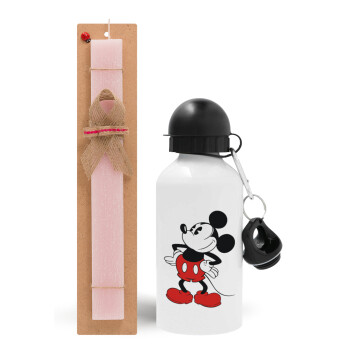 Mickey Classic, Πασχαλινό Σετ, παγούρι μεταλλικό αλουμινίου (500ml) & πασχαλινή λαμπάδα αρωματική πλακέ (30cm) (ΡΟΖ)