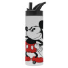 Metallic thermos bottle with straw & handle, stainless steel (Stainless steel 304), double-walled, 600ml.