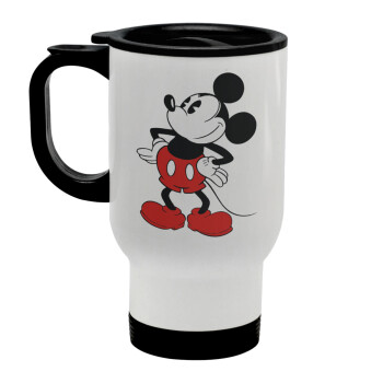 Mickey Classic, Κούπα ταξιδιού ανοξείδωτη με καπάκι, διπλού τοιχώματος (θερμό) λευκή 450ml