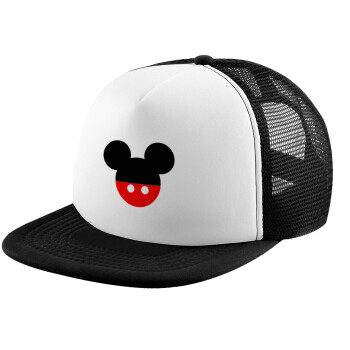 Mickey head, Child's Soft Trucker Hat with BLACK/WHITE Mesh (POLYESTER, CHILD, ONE SIZE)