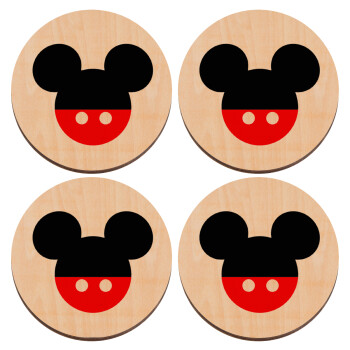 Mickey head, ΣΕΤ x4 Σουβέρ ξύλινα στρογγυλά plywood (9cm)