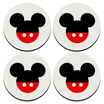 Mickey head, ΣΕΤ 4 Σουβέρ ξύλινα στρογγυλά (9cm)