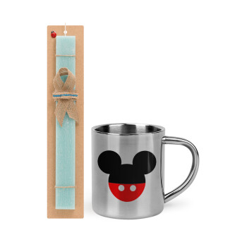 Mickey head, Easter Set, metallic thermal cup (300ml) & aromatic flat Easter candle (30cm) (TURQUOISE)