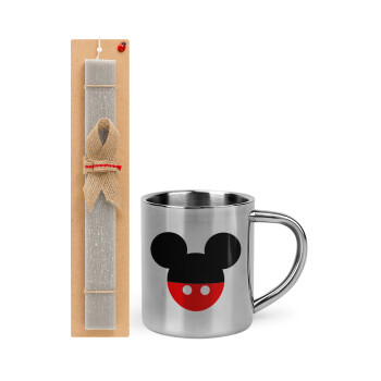 Mickey head, Easter Set, metallic thermal cup (300ml) & Easter aromatic flat candle (30cm) (GRAY)