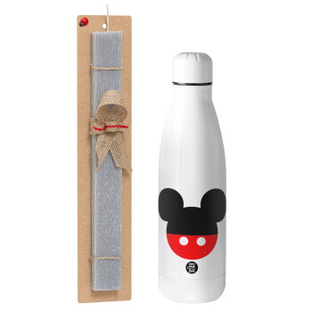 Mickey head, Easter Set, metallic Inox water bottle (700ml) & Easter scented flat candle (30cm) (GRAY)