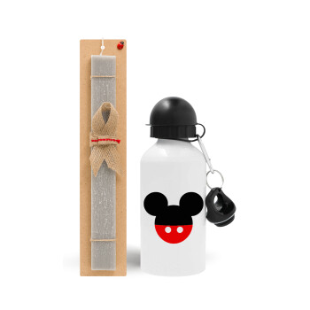 Mickey head, Easter Set, metallic aluminum water bottle (500ml) & aromatic flat Easter candle (30cm) (GRAY)