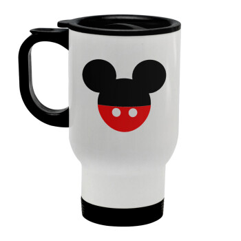 Mickey head, Stainless steel travel mug with lid, double wall white 450ml
