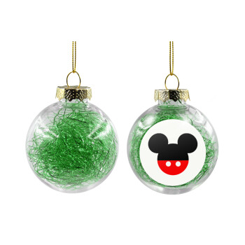 Mickey head, Transparent Christmas tree ball ornament with green filling 8cm