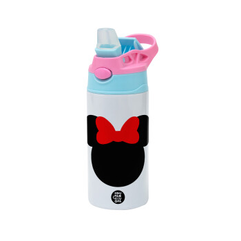 Minnie head, Children's hot water bottle, stainless steel, with safety straw, Pink/BlueCiel (360ml) BPA FREE