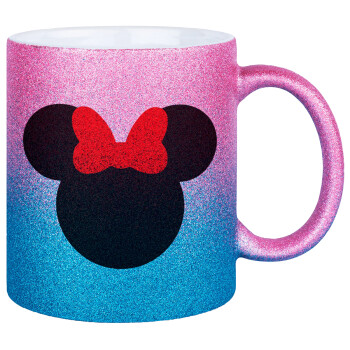 Minnie head, Κούπα Χρυσή/Μπλε Glitter, κεραμική, 330ml