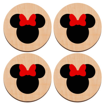 Minnie head, ΣΕΤ x4 Σουβέρ ξύλινα στρογγυλά plywood (9cm)
