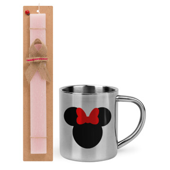 Minnie head, Easter Set, metallic thermal cup (300ml) & aromatic flat Easter candle (30cm) (PINK)