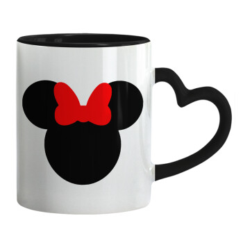 Minnie head, Κούπα καρδιά χερούλι μαύρη, κεραμική, 330ml