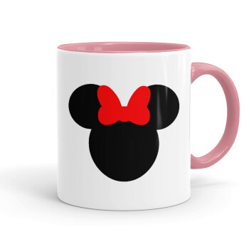 Minnie head, Κούπα χρωματιστή ροζ, κεραμική, 330ml