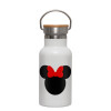 Metallic thermos (Stainless steel) White with wooden lid (bamboo), double-walled, 350ml