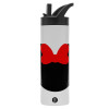 Metallic thermos bottle with straw & handle, stainless steel (Stainless steel 304), double-walled, 600ml.