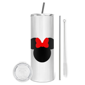 Minnie head, Tumbler ποτήρι θερμό από ανοξείδωτο ατσάλι 600ml, με μεταλλικό καλαμάκι & βούρτσα καθαρισμού