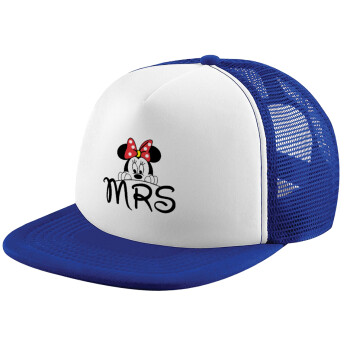 Minnie Mrs, Child's Soft Trucker Hat with Blue/White Mesh (POLYESTER, CHILD, ONE SIZE)