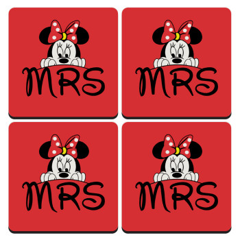 Minnie Mrs, ΣΕΤ 4 Σουβέρ ξύλινα τετράγωνα (9cm)