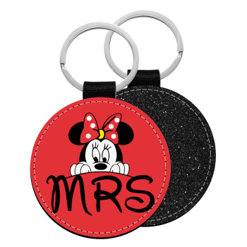 Minnie Mrs, Μπρελόκ Δερματίνη, στρογγυλό ΜΑΥΡΟ (5cm)