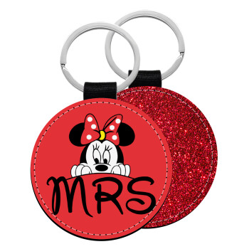 Minnie Mrs, Μπρελόκ Δερματίνη, στρογγυλό ΚΟΚΚΙΝΟ (5cm)