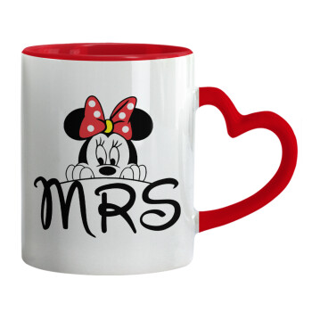 Minnie Mrs, Mug heart red handle, ceramic, 330ml