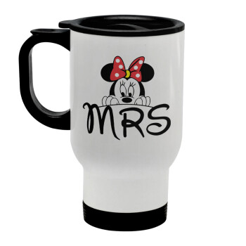Minnie Mrs, Stainless steel travel mug with lid, double wall white 450ml