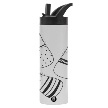 Cute cats, Metallic thermos bottle with straw & handle, stainless steel (Stainless steel 304), double-walled, 600ml.