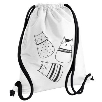 Cute cats, Backpack pouch GYMBAG white, with pocket (40x48cm) & thick cords