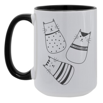 Cute cats, Κούπα Mega 15oz, κεραμική Μαύρη, 450ml