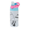 Children's hot water bottle, stainless steel, with safety straw, Pink/BlueCiel (360ml) BPA FREE