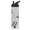 Metallic thermos bottle with straw & handle, stainless steel (Stainless steel 304), double-walled, 600ml.